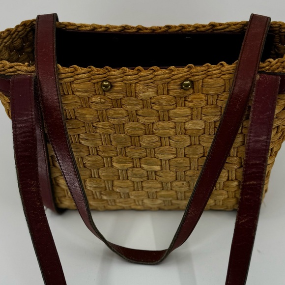 RARE Vintage 60s/70s ETIENNE AIGNER Handmade Straw Leather Satchel Handbag - Picture 6 of 14